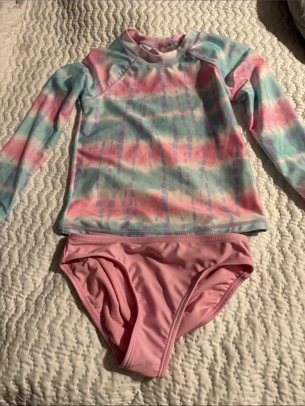 wonder nation Pastel Tie-Dye Long Sleeve Rash Guard Set - Pink, Aqua, Lavender